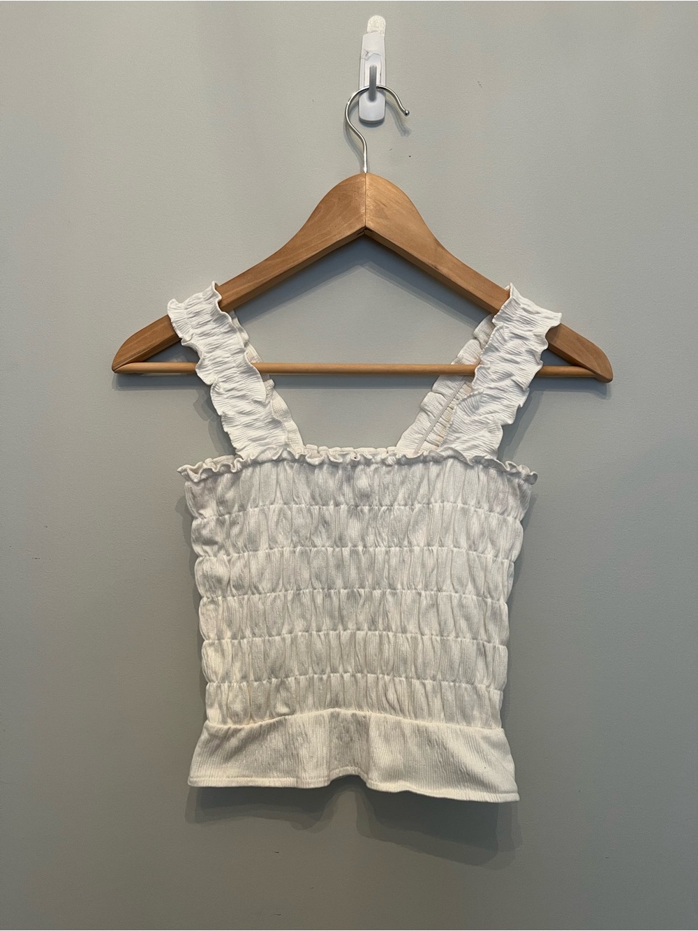 H&M White Smocked Square-Top Tank with Ruffle Straps - Picture 4 of 8